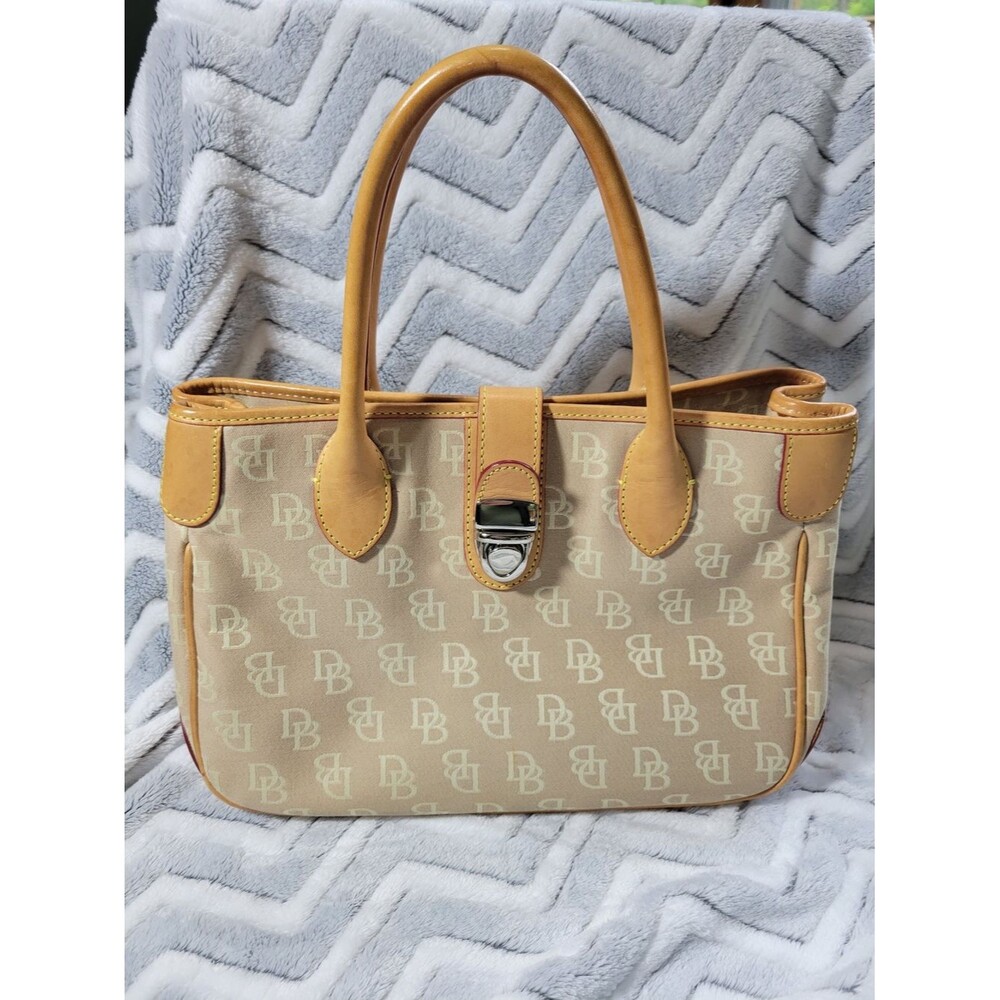 Dooney & Bourke Beige Monogram Shoulder Bag with Tan Trim